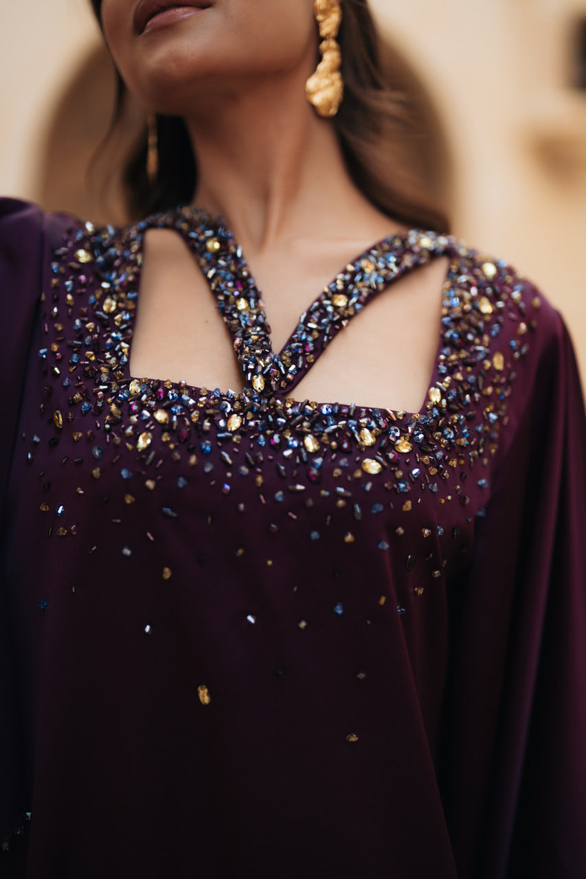 CROSS FRONT EMBELLISHED GOWN