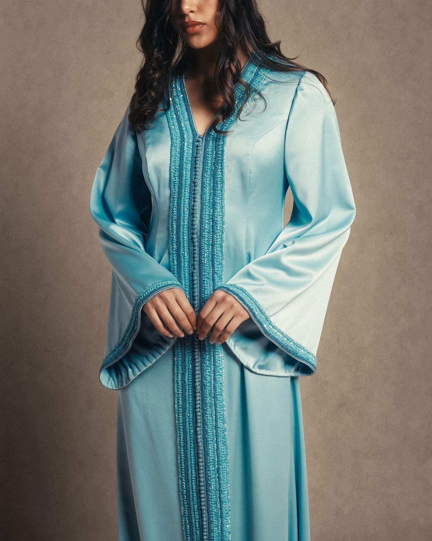 SEA BLUE SATIN KAFTAN