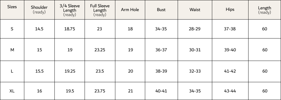 Dresses Size Chart