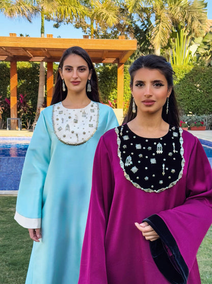 CONTRAST NECKLINE GOWN