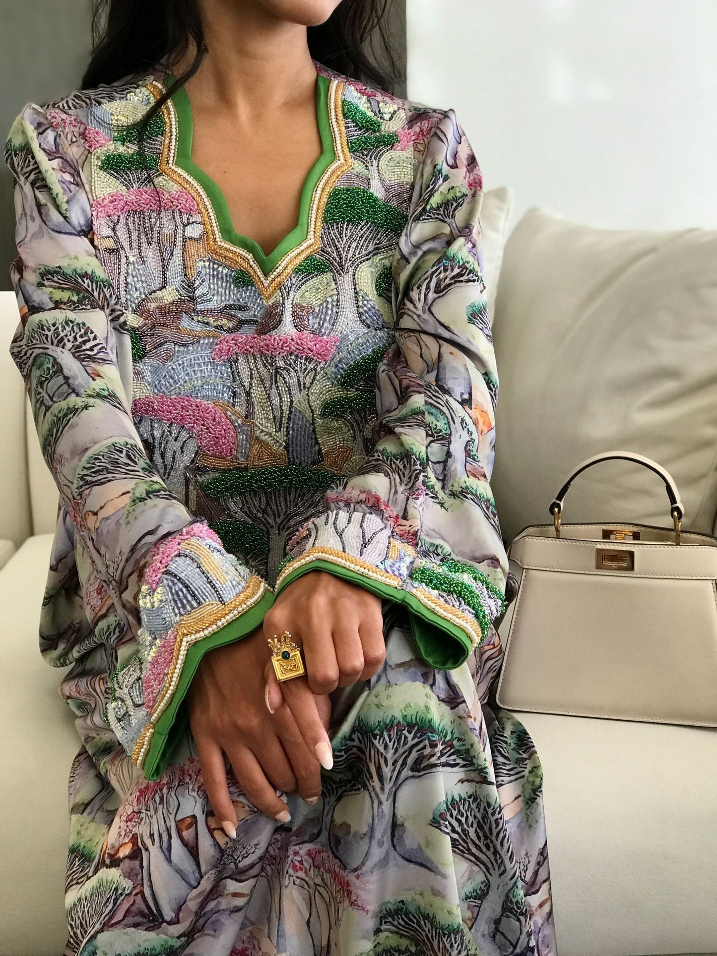 EMBELLISHED NECKLINE MUKHAWAR - DRAGON TREE