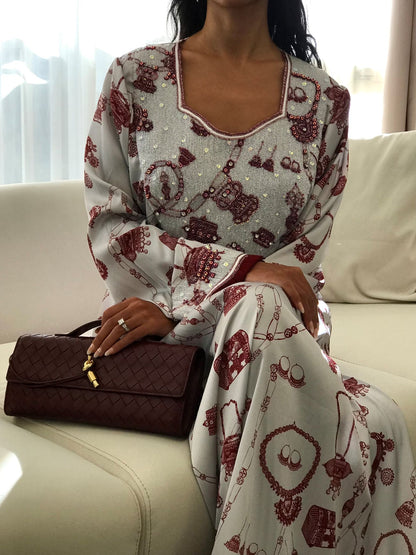 EMBELLISHED NECKLINE MUKHAWAR - SILVER JEWELRY