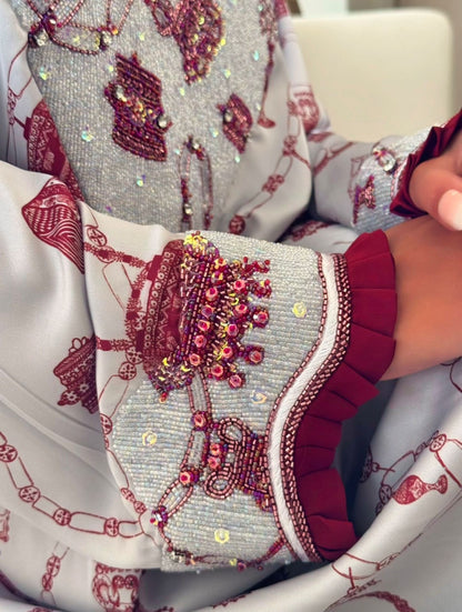 EMBELLISHED NECKLINE MUKHAWAR - SILVER JEWELRY