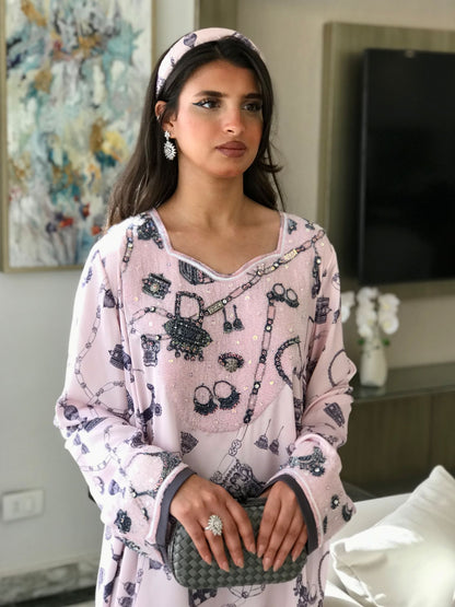 EMBELLISHED NECKLINE MUKHAWAR - SILVER JEWELRY