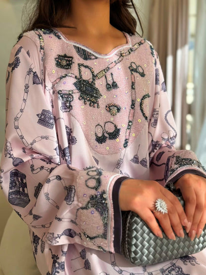 EMBELLISHED NECKLINE MUKHAWAR - SILVER JEWELRY