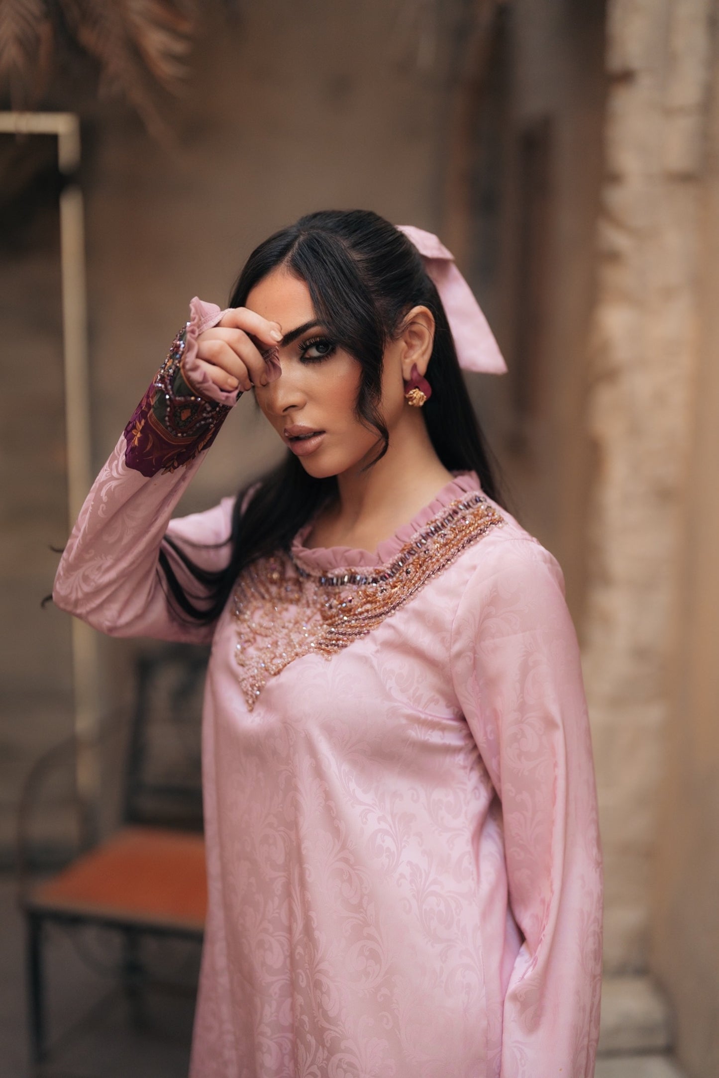 EMBELLISHED NECKLINE MUKHAWAR - SITARA