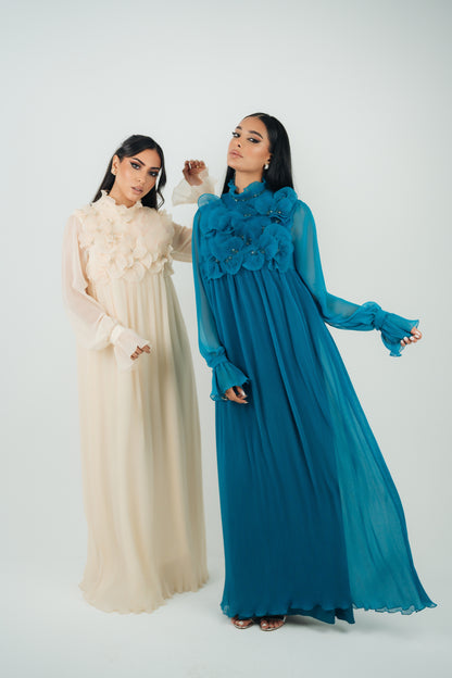 3D FLOWERS PLEATED GOWN