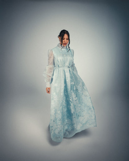 PUFFY SLEEVES DRESS WITH NECK TIE