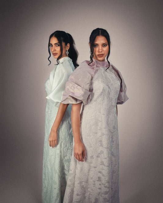 PUFFY CONTRAST SLEEVES DRESS