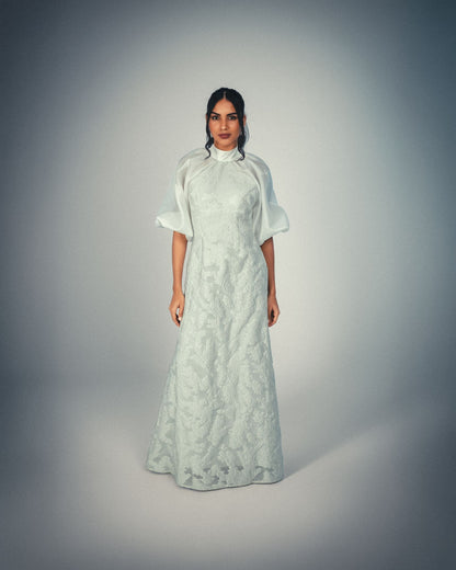 PUFFY CONTRAST SLEEVES DRESS