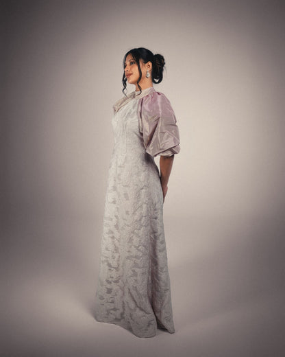 PUFFY CONTRAST SLEEVES DRESS