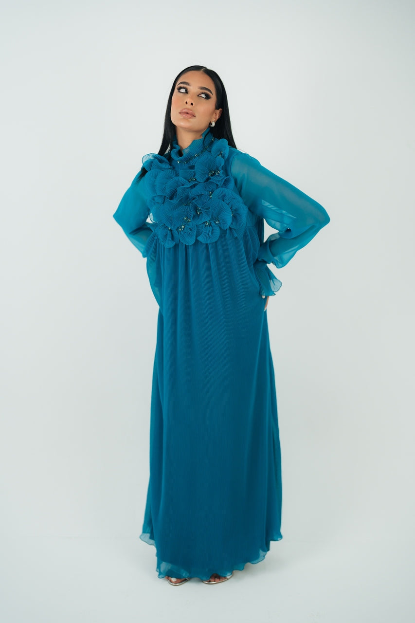 3D FLOWERS PLEATED GOWN