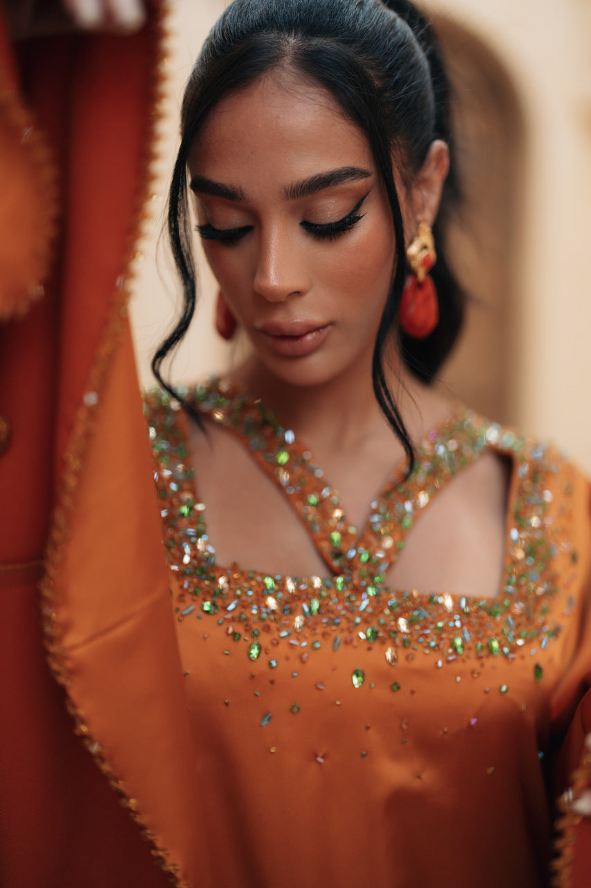 CROSS FRONT EMBELLISHED GOWN