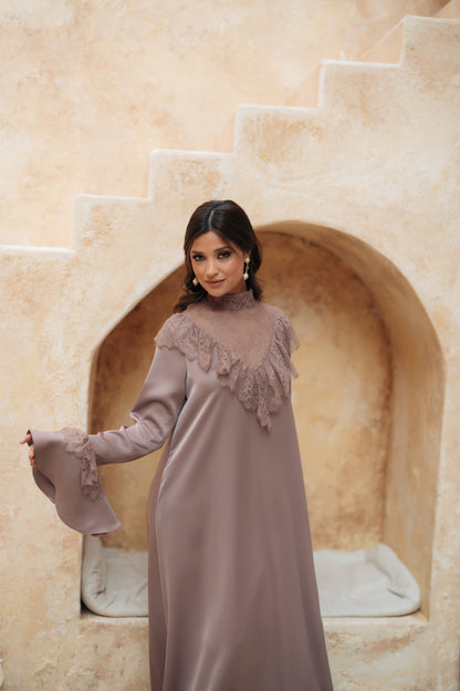 HIGH-NECK RUFFLED LACE GOWN