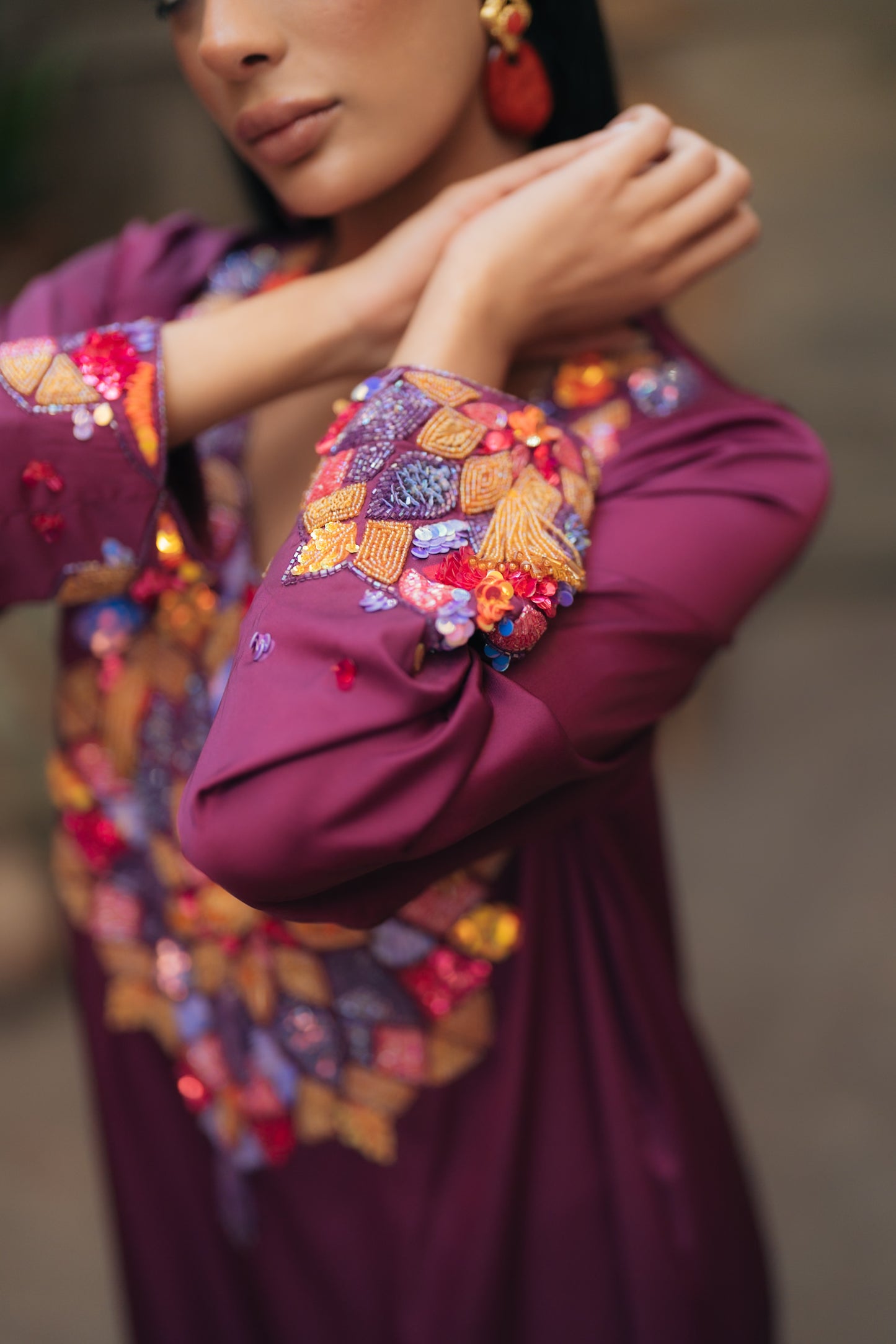 EMBELLISHED NECKLINE MUKHAWAR - QAMAREYA
