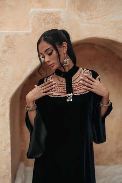 HIGH NECK BEADED COLLAR GOWN