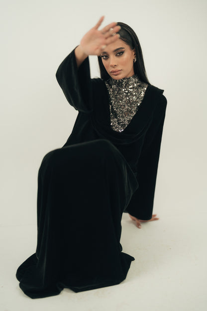 CONTRAST SEQUIN-EMBELLISHED GOWN