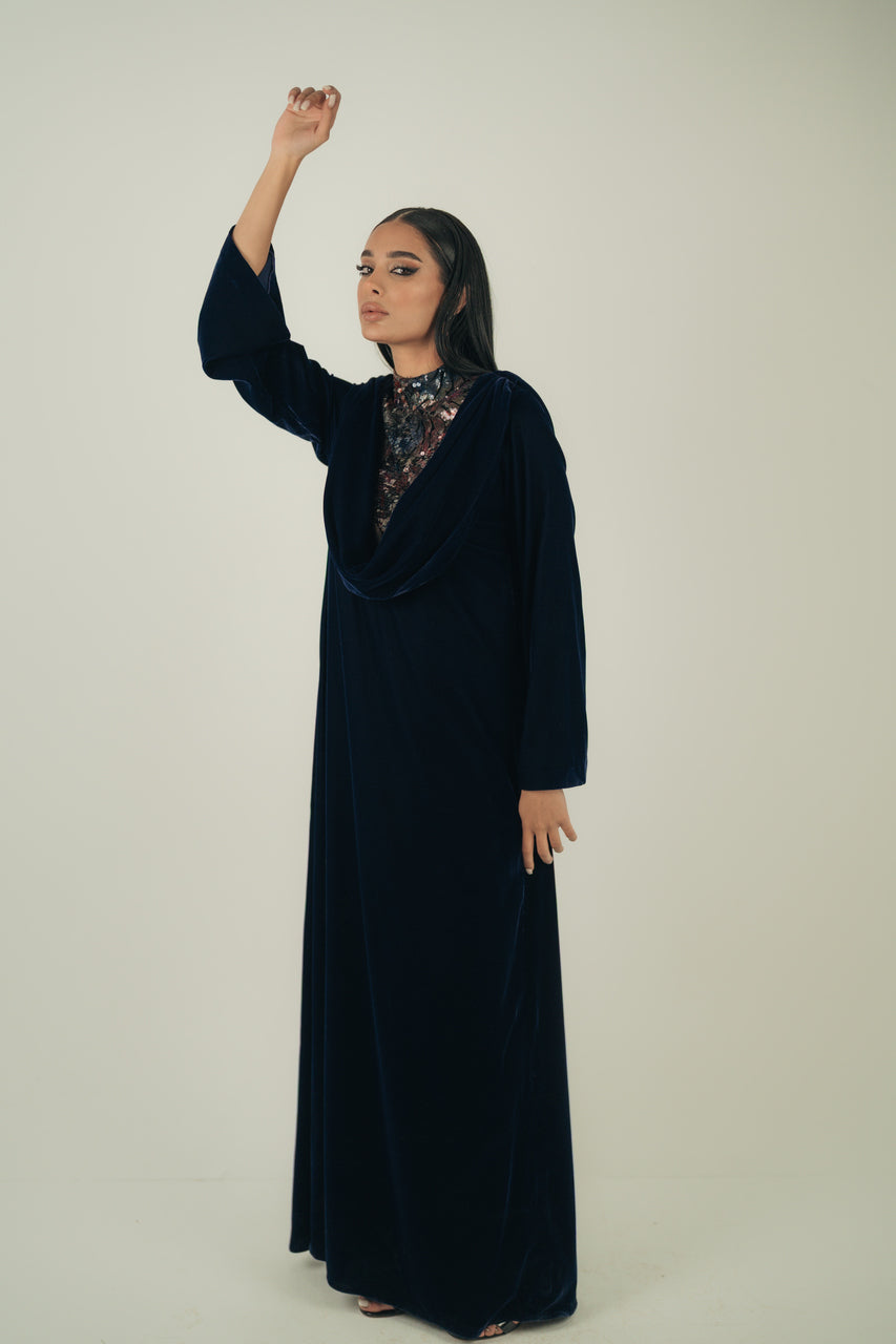 CONTRAST SEQUIN-EMBELLISHED GOWN