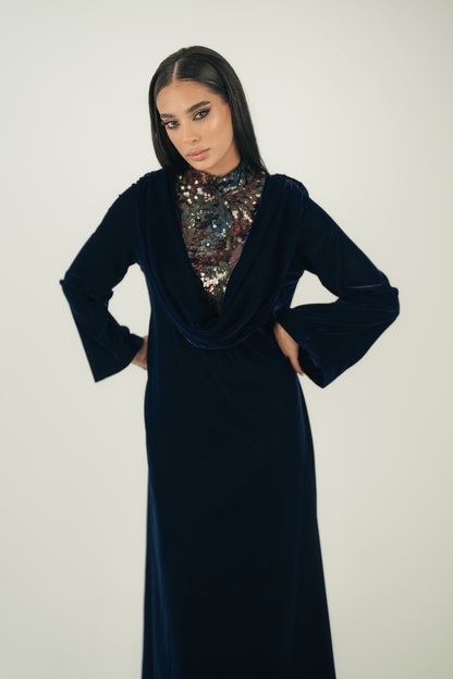 CONTRAST SEQUIN-EMBELLISHED GOWN