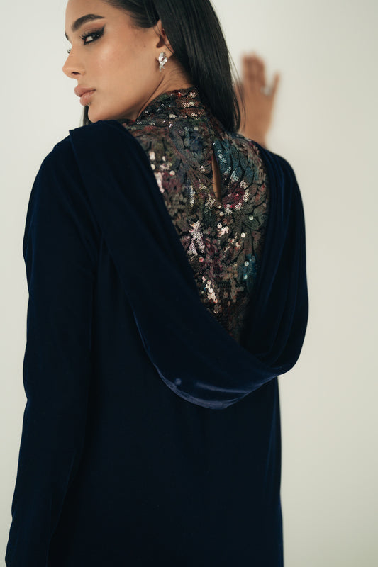 CONTRAST SEQUIN-EMBELLISHED GOWN