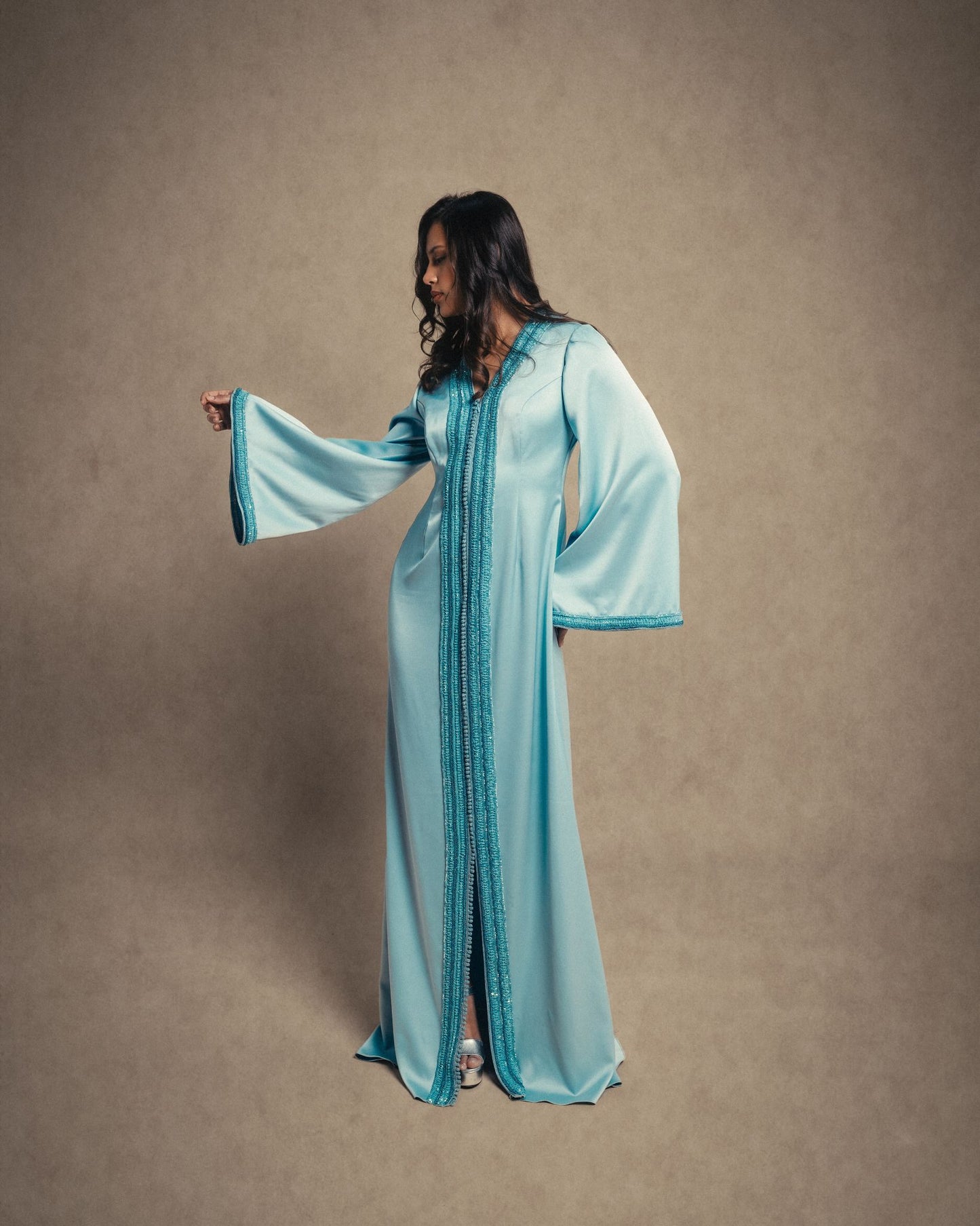 SEA BLUE SATIN KAFTAN